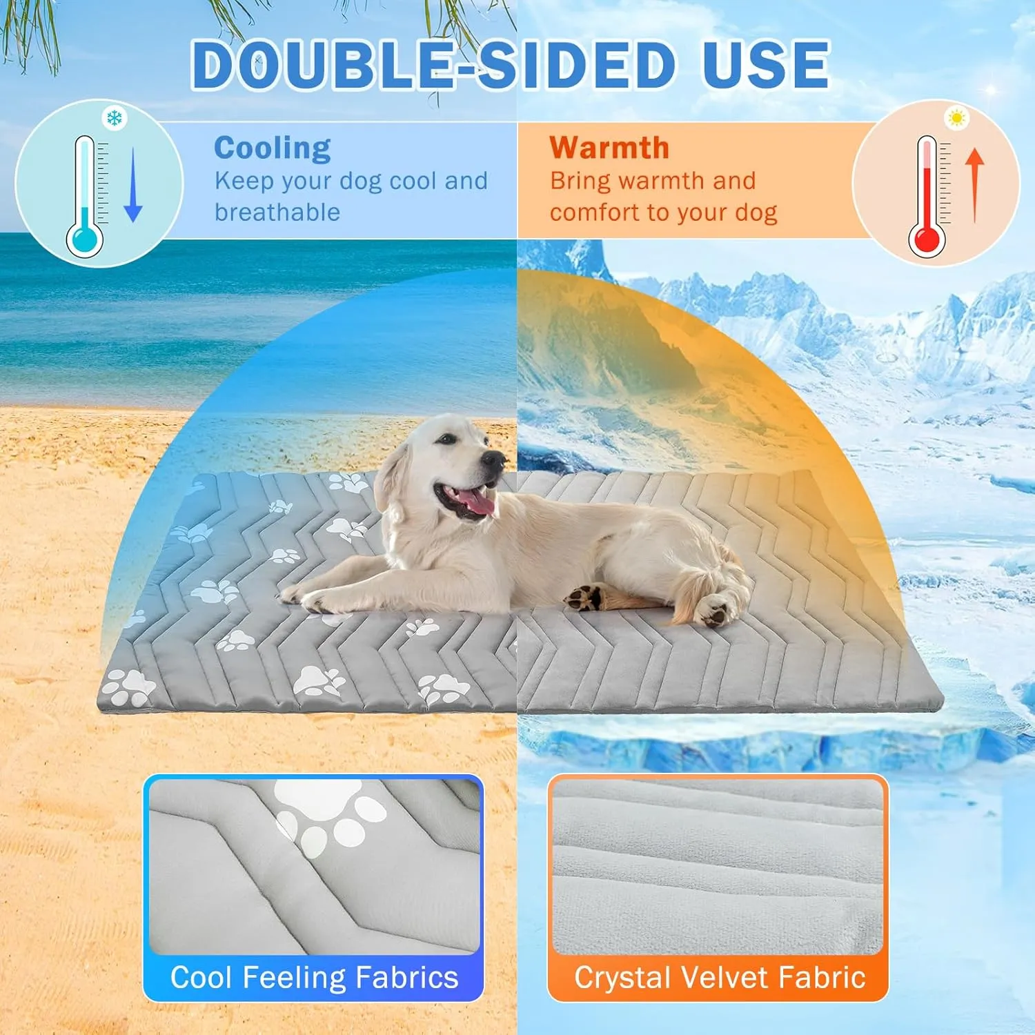 SCENEREAL Dog Cooling Mat for Crate, Thicken Self-Cooling Dog Pad Reversible (Cool & Warm), 59"x40" Pet Cool Bed for M Large XL Dogs,Kennel Sofa Mats Machine Washable, Durable Non-Toxic Gel, Outdoor