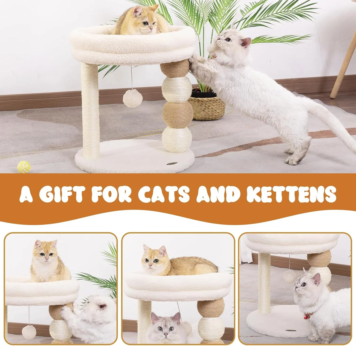 Small Cat Tree for Indoor Cats with Large Cozy Plush Top Perch, Natural Sisal Scratching Posts for Kittens and Cats