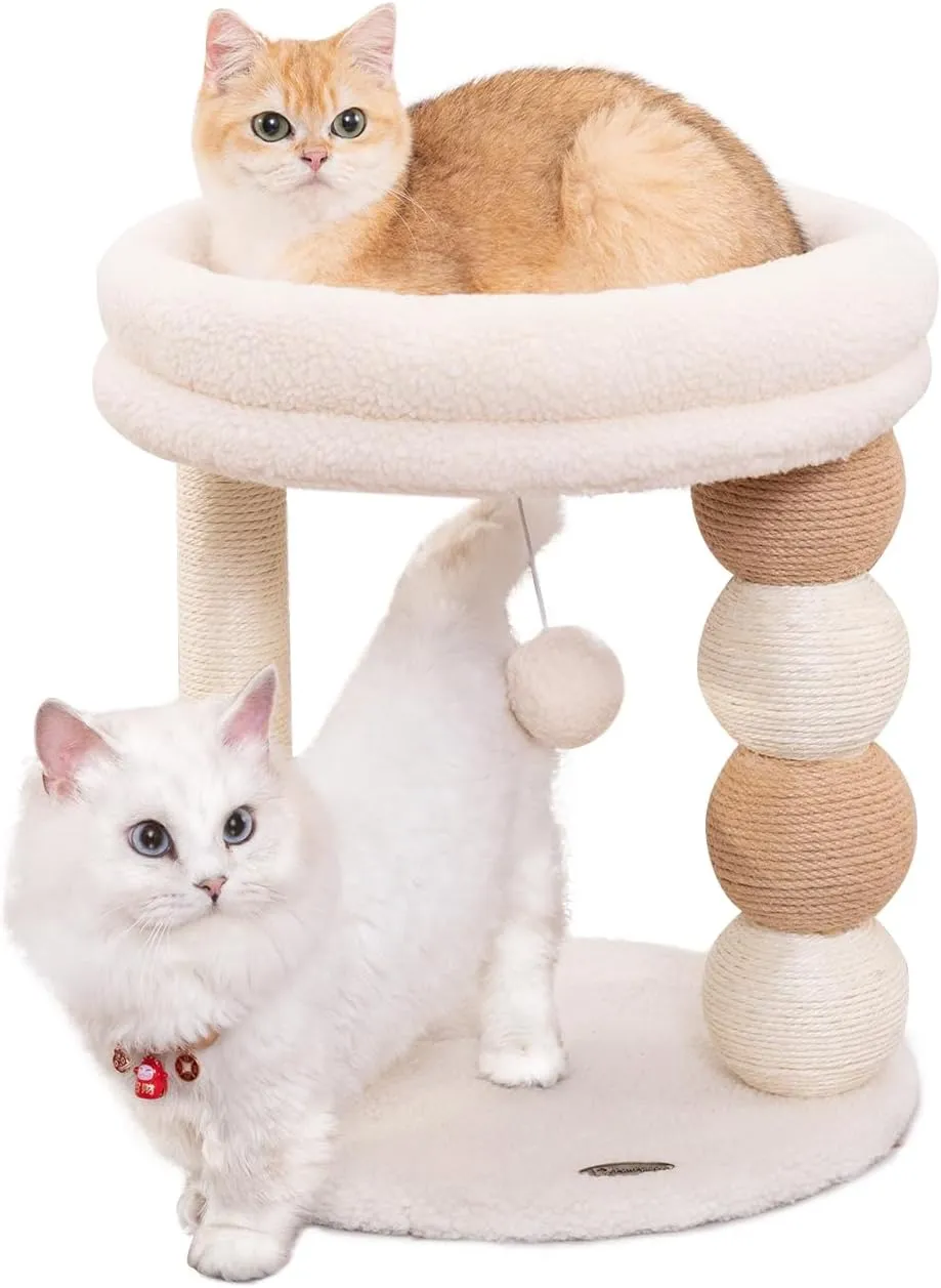 Small Cat Tree for Indoor Cats with Large Cozy Plush Top Perch, Natural Sisal Scratching Posts for Kittens and Cats