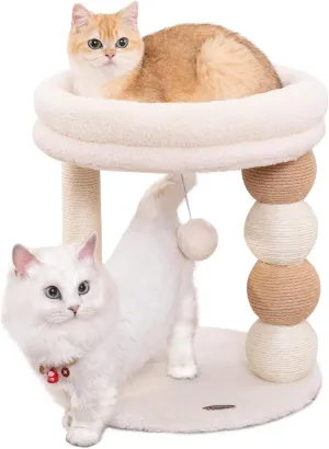 Small Cat Tree for Indoor Cats with Large Cozy Plush Top Perch, Natural Sisal Scratching Posts for Kittens and Cats