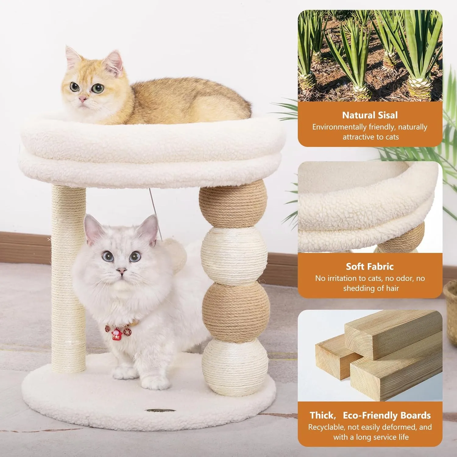 Small Cat Tree for Indoor Cats with Large Cozy Plush Top Perch, Natural Sisal Scratching Posts for Kittens and Cats