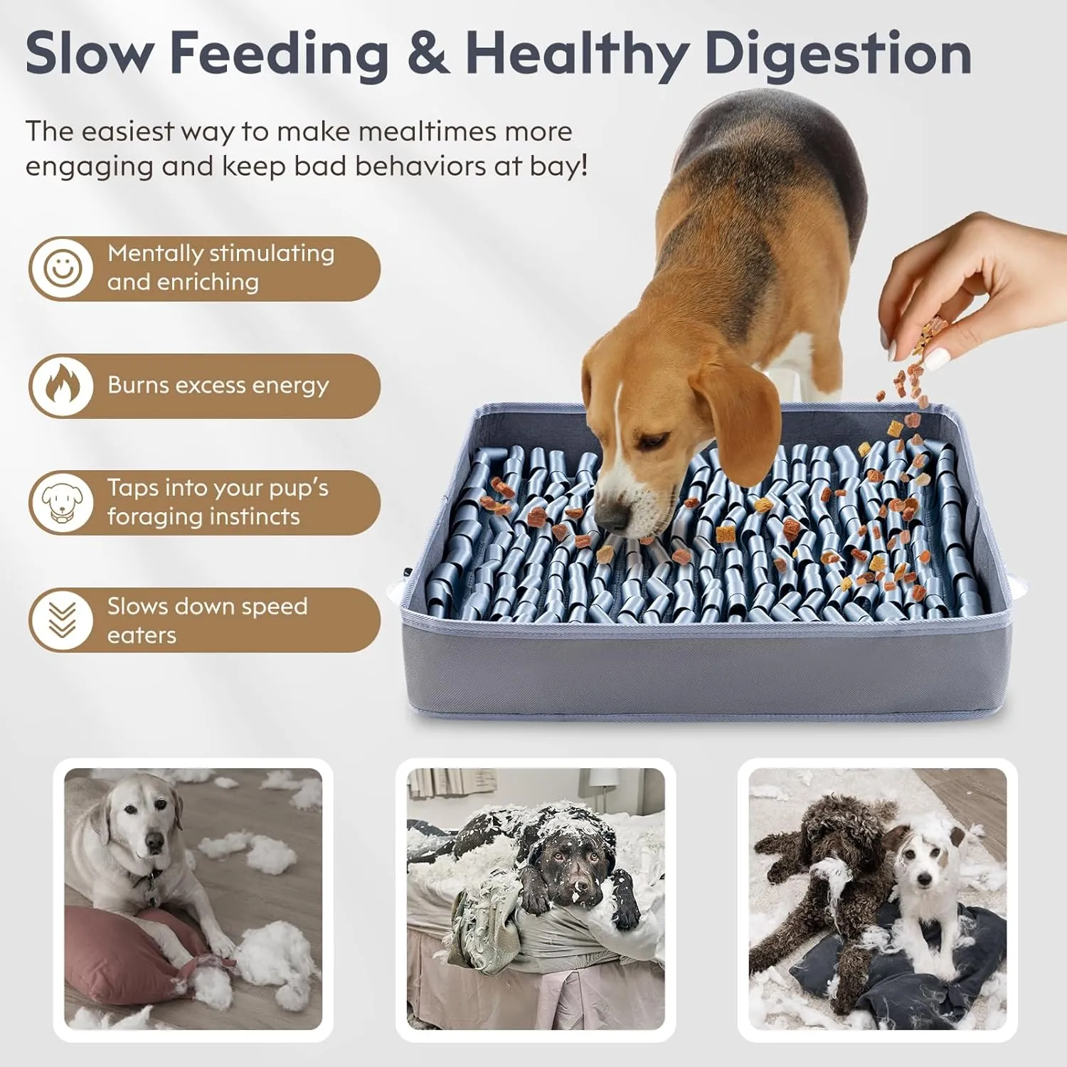 Snuffle Mat for Dogs, Dog Puzzle Mat, Interactive Dog Toys for Enrichment,Sniff Mats with Non-Slip Backing,Suitable for Breeds and Sizes of Dogs (Silver, 17" X 15")