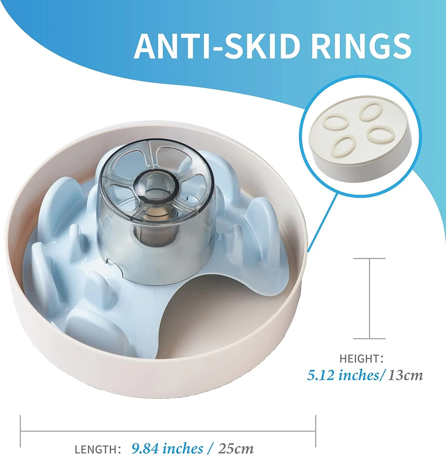 Spin Interactive Slow Feeder Bowl for Dogs - UFO Blue - Skill Level: Tricky - Fun and Healthy Feeding with Movable, Adjustable Center Puzzle Piece for All Dogs and Food Types