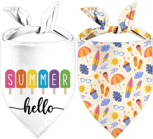 Summer Dog Bandanas, Adjustable Summer Party Pet Decorations 2 Pack Hawaiian Triangle Bibs Cat Scarf Set