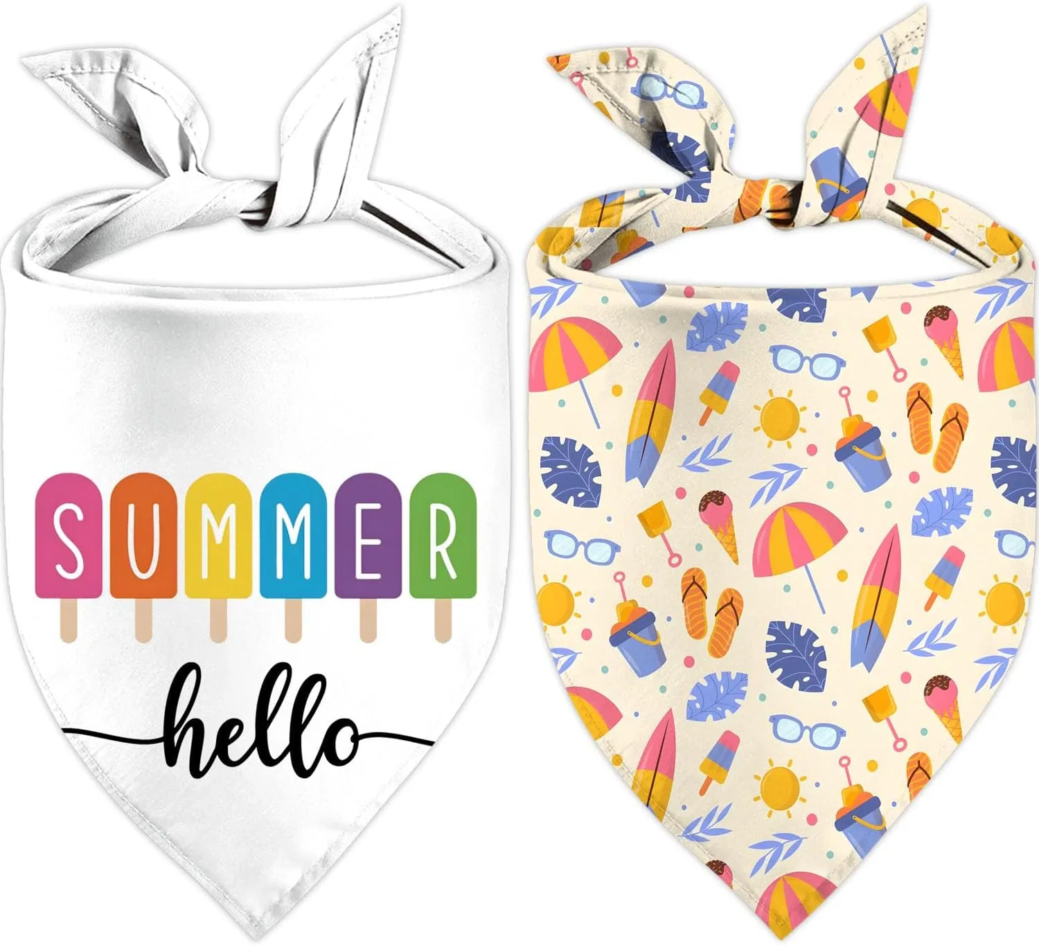 Summer Dog Bandanas, Adjustable Summer Party Pet Decorations 2 Pack Hawaiian Triangle Bibs Cat Scarf Set