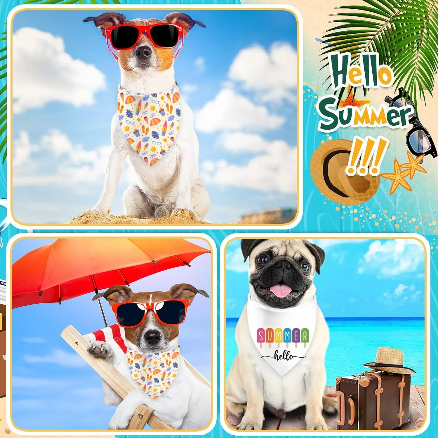 Summer Dog Bandanas, Adjustable Summer Party Pet Decorations 2 Pack Hawaiian Triangle Bibs Cat Scarf Set