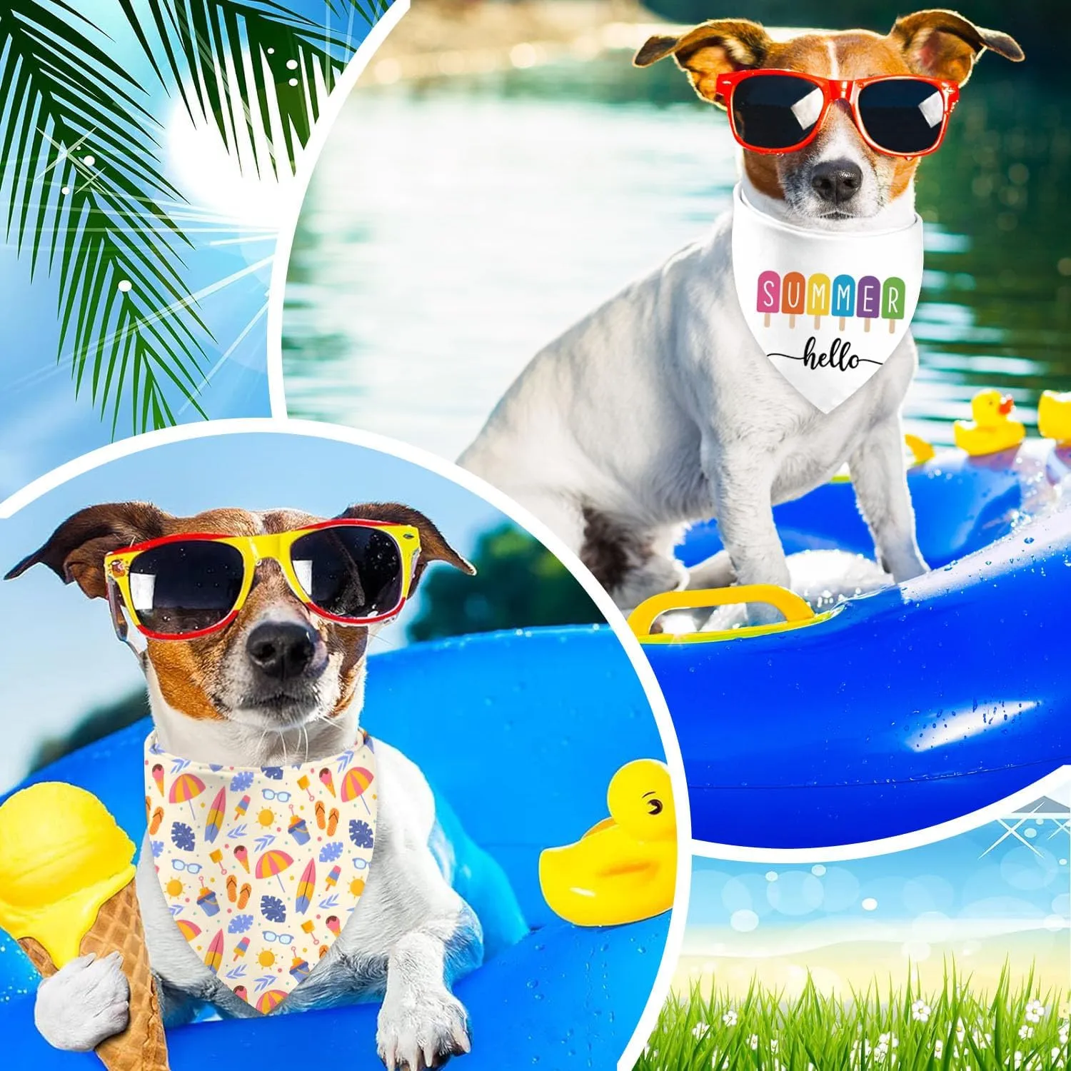 Summer Dog Bandanas, Adjustable Summer Party Pet Decorations 2 Pack Hawaiian Triangle Bibs Cat Scarf Set