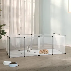 Transparent Small Animal Cage Hutch with Steel Frame 56.7x29.1x18.3 Inches PP Plastic Indoor/Outdoor Enclosure for Rabbits Bunnies Cats