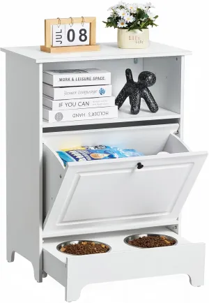 VEVOR Pet Feeding Station with 2 Elevated Bowls, Raised Bowls Stand with Storage, Dog Food Cabinet with Hidden Pull-out Bowl, Pet Toy Organizer, White