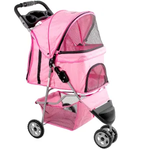 VIVO Pink 3 Wheel Pet Stroller for Cat, Dog and More, Foldable Carrier Strolling Cart, STROLR-V003N
