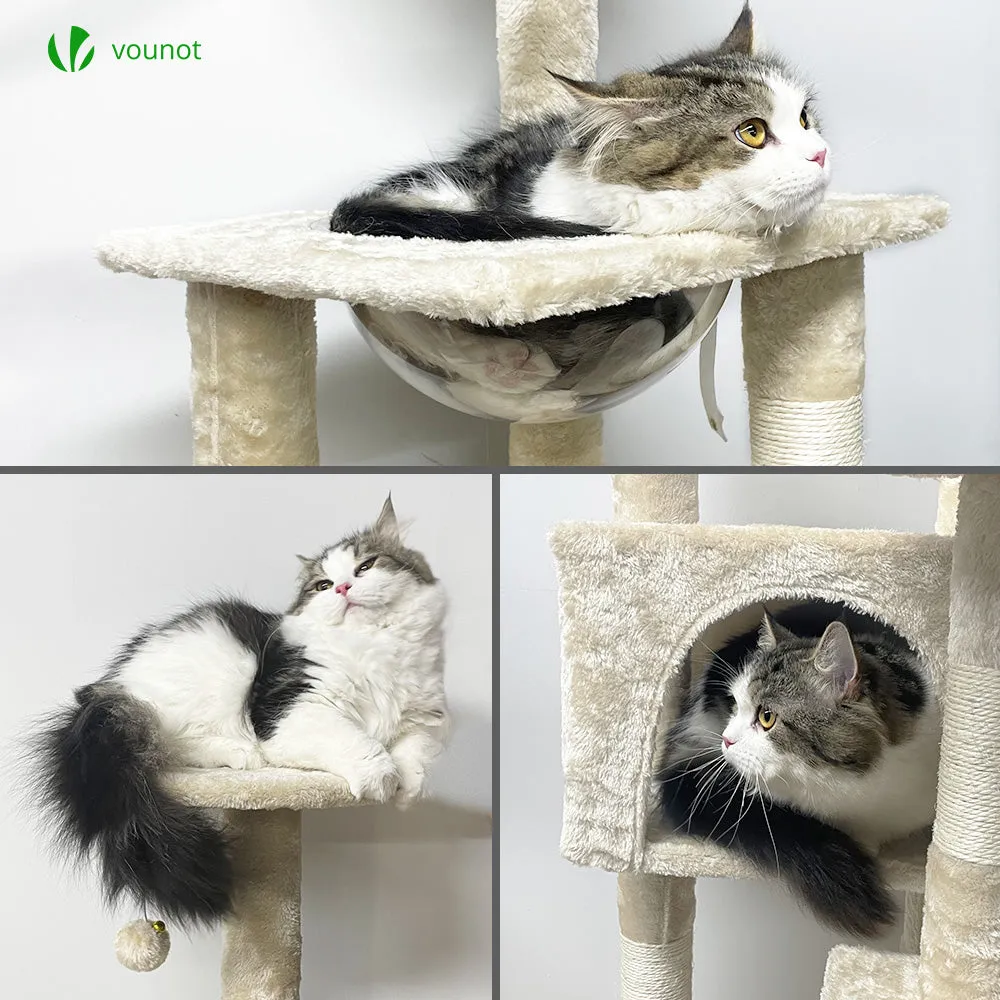 VOUNOT Cat Tree Tower with Space Capsule, Multi Level Cat Activity Center, Beige