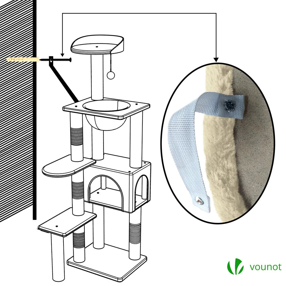 VOUNOT Cat Tree Tower with Space Capsule, Multi Level Cat Activity Center, Beige