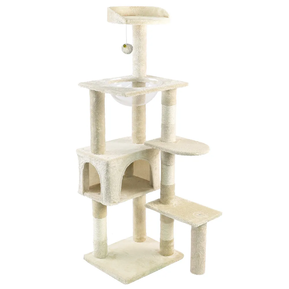VOUNOT Cat Tree Tower with Space Capsule, Multi Level Cat Activity Center, Beige