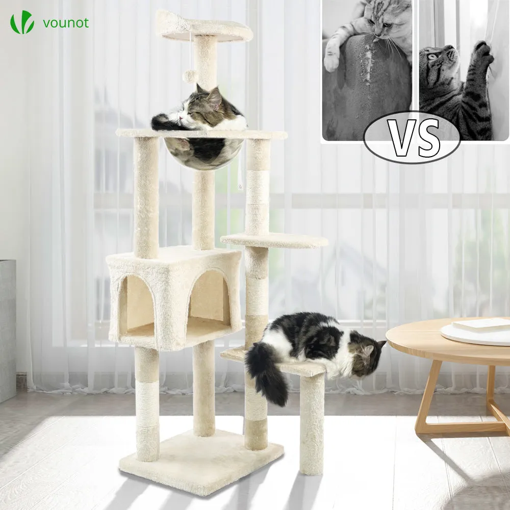 VOUNOT Cat Tree Tower with Space Capsule, Multi Level Cat Activity Center, Beige