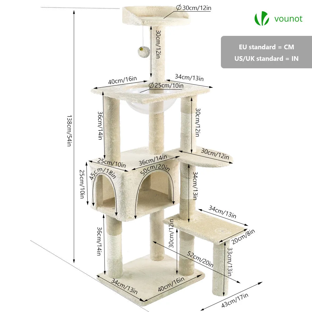 VOUNOT Cat Tree Tower with Space Capsule, Multi Level Cat Activity Center, Beige