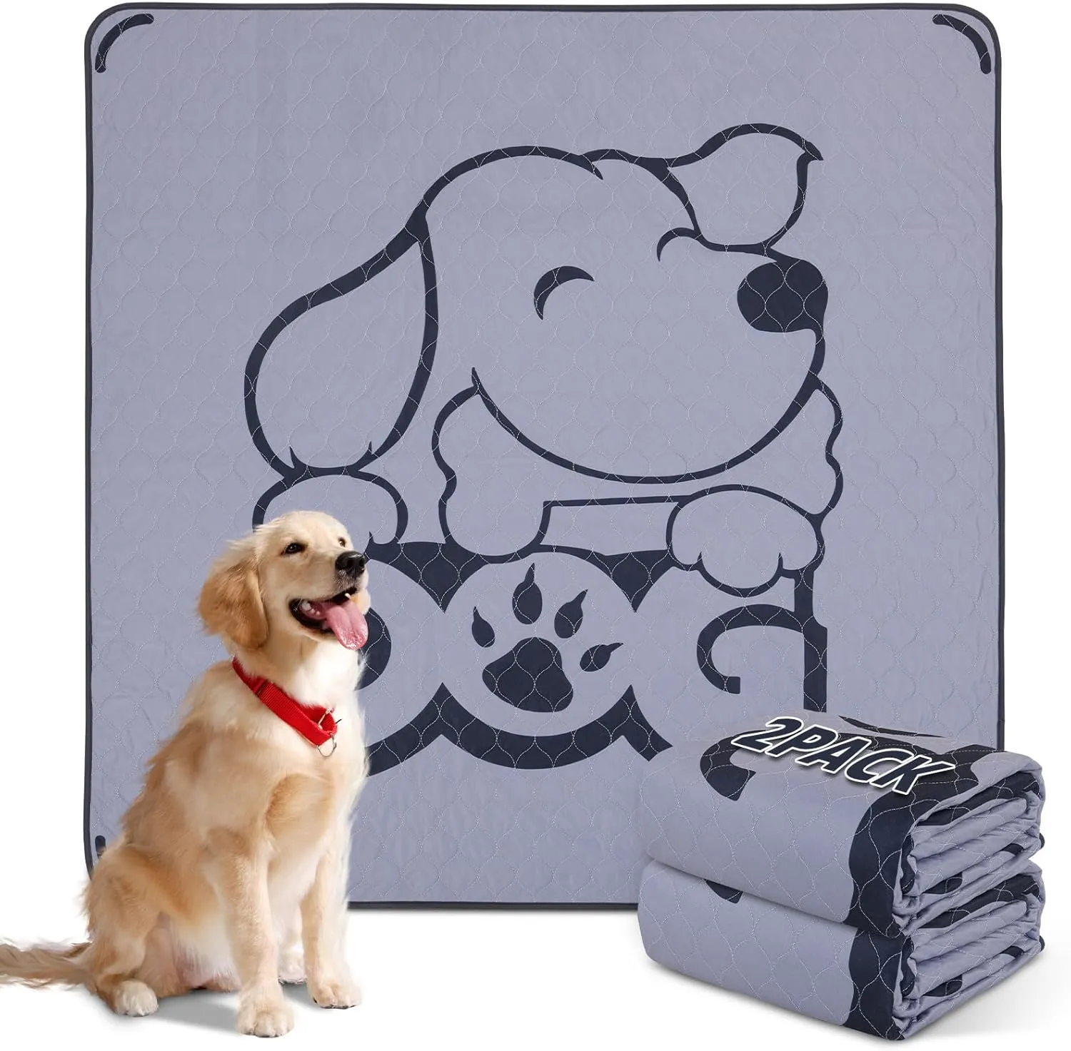 Washable Pee Pads for Dogs: 48x48 Inches Reusable Puppy Pads - Absorbent Whelping Pads, Non-Slip Waterproof Pet Training Pads for Couch, Crate, Potty Training, Floor, Gray