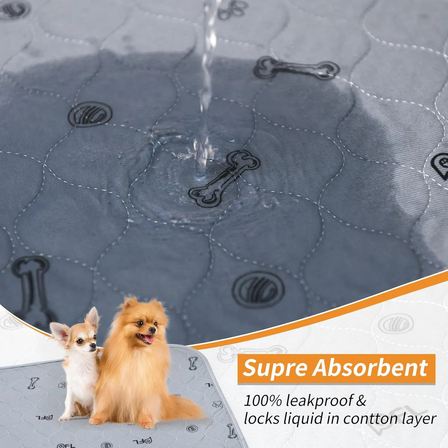 Washable Pee Pads for Dogs, 4Pack Reusable Puppy Training Pads 34x36, Absorbent Whelping Pads with Bone Print, Non-Slip Waterproof Pet Training Pads for Couch, Crate, Potty Training