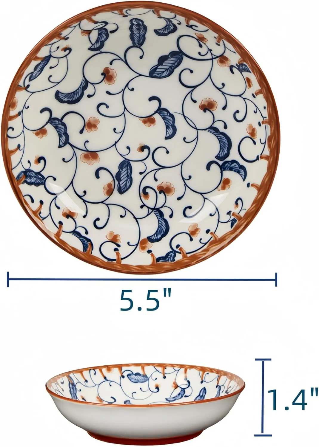 Whisker Fatigue Cat Bowl - 5.5 in Ceramic, Shallow Cat Food Dish, Cute Flat Bowl with Silicone Bottom, Non-Slip and Quiet