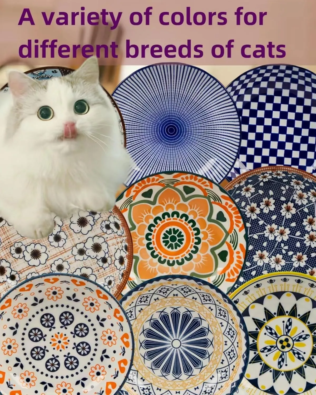 Whisker Fatigue Cat Bowl - 5.5 in Ceramic, Shallow Cat Food Dish, Cute Flat Bowl with Silicone Bottom, Non-Slip and Quiet