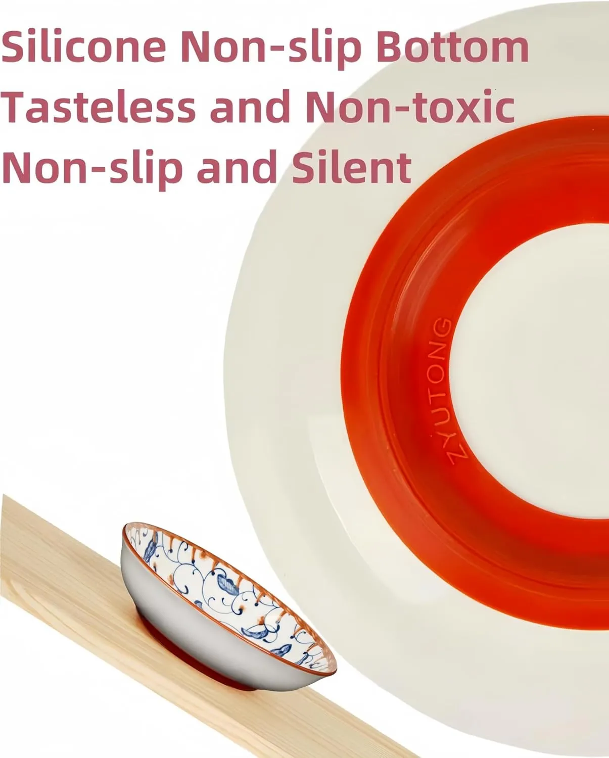 Whisker Fatigue Cat Bowl - 5.5 in Ceramic, Shallow Cat Food Dish, Cute Flat Bowl with Silicone Bottom, Non-Slip and Quiet