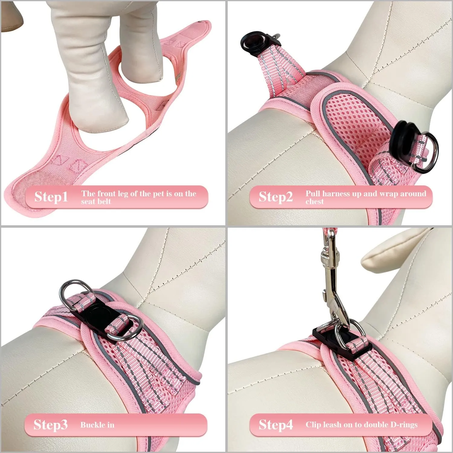 YIMEIS Dog Harness and Leash Set, No Pull Soft Mesh Pet Harness, Reflective Adjustable Puppy Vest for Small Medium Large Dogs, Cats (Pink, Medium)